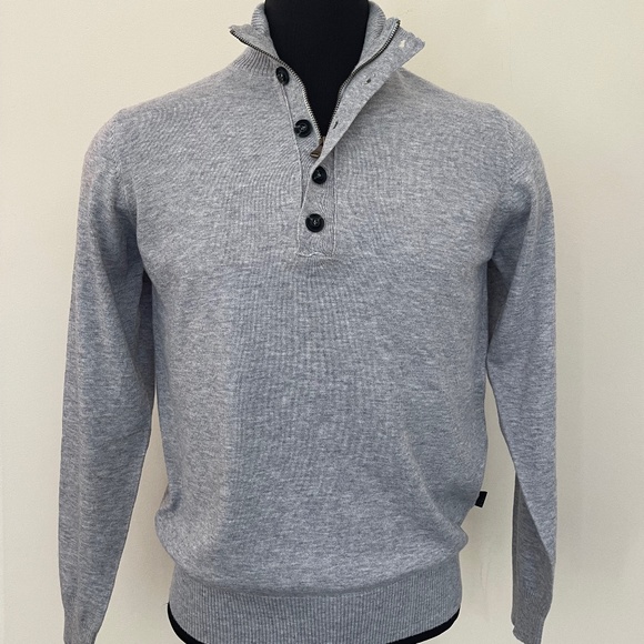 New Hugo Boss Sweater Half Zip Buttons Light Gary Sweater Pullover - Picture 2 of 10